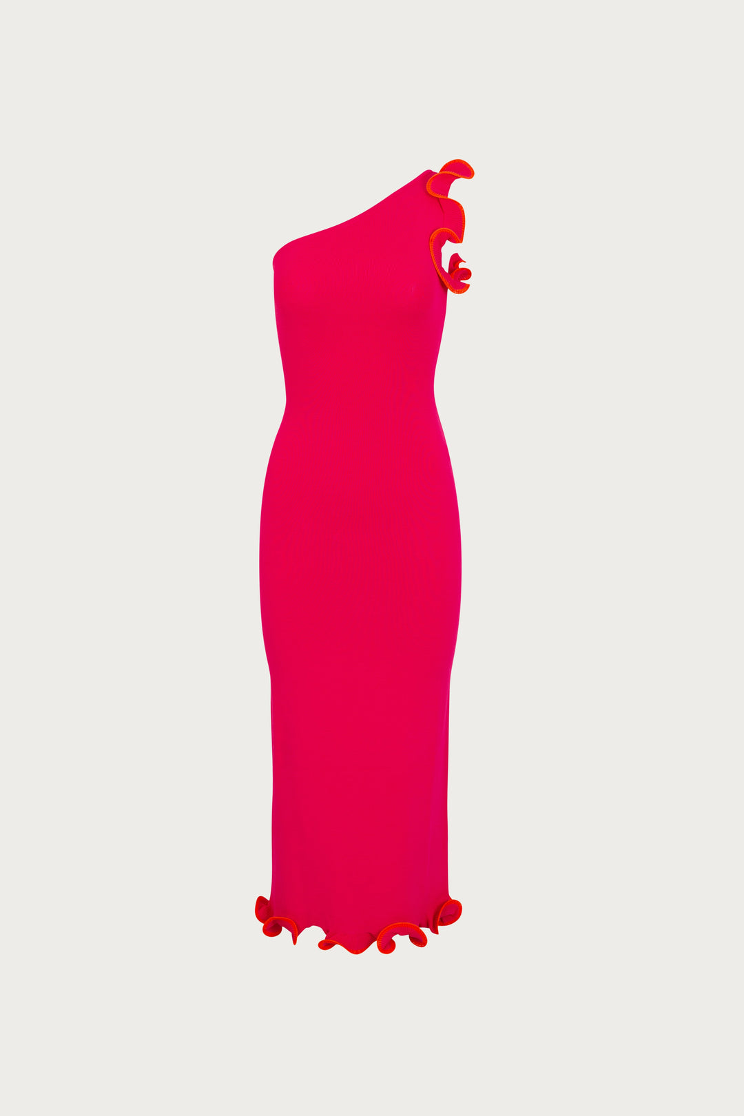 Ruffle Hem One Shoulder Dress (Hot Pink/Orange) - Celestia Couture