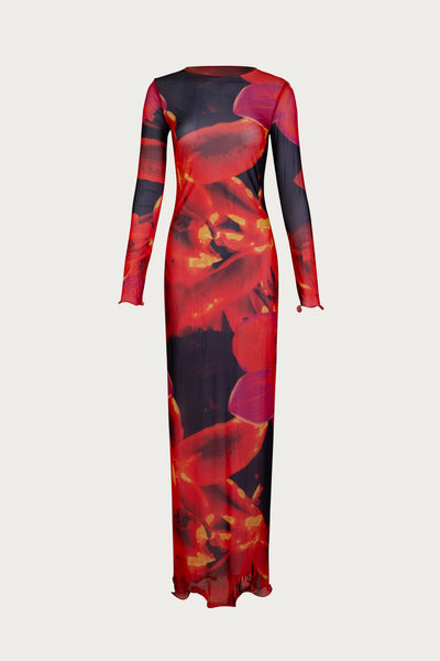 Mesh Maxi Dress (Red Tropical) - Celestial Couture