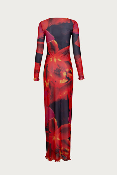 Mesh Maxi Dress (Red Tropical) - Celestial Couture