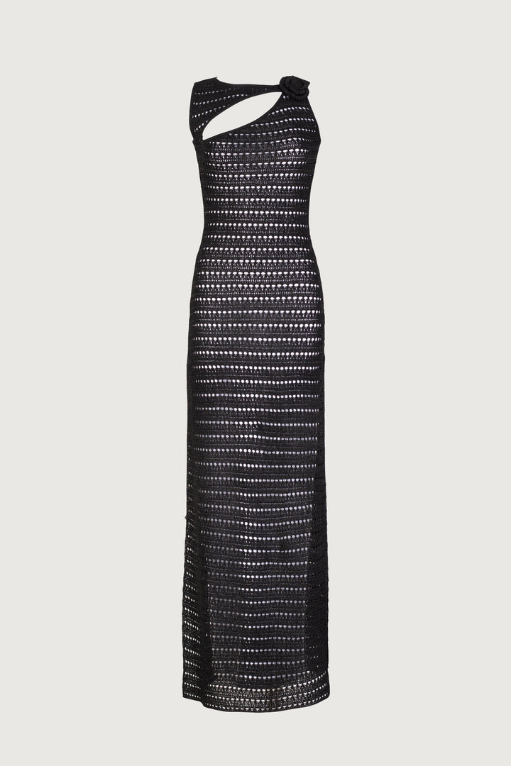 Rosette Sleeveless Crochet Dress (Black) - Celestia Couture