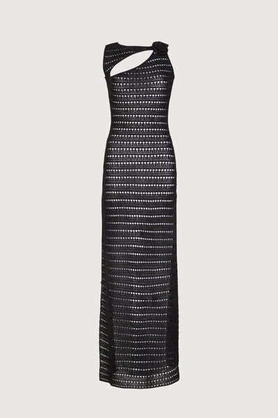 Rosette Sleeveless Crochet Dress (Black) - Celestial Couture
