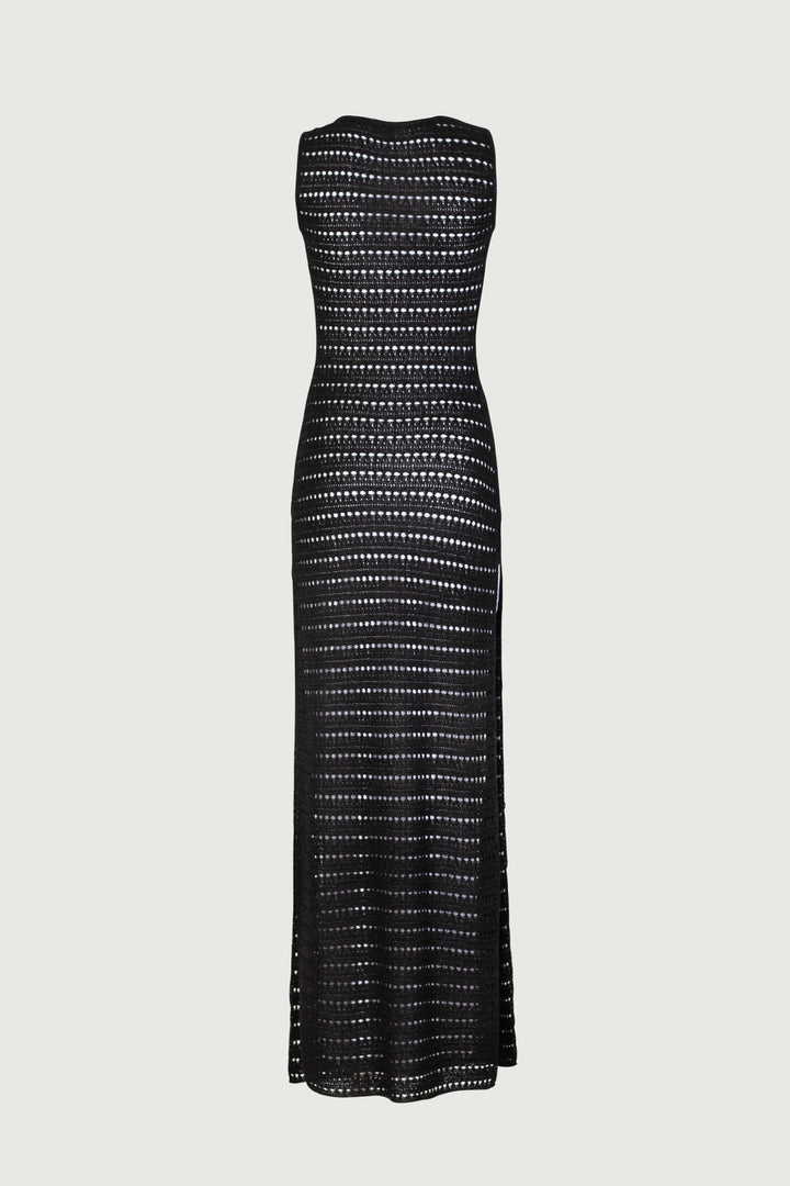 Rosette Sleeveless Crochet Dress (Black) - Celestia Couture