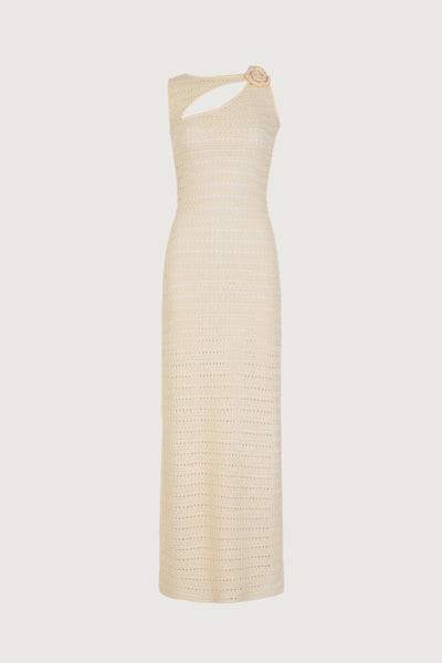 Rosette Sleeveless Crochet Dress (Cream) - Celestial Couture