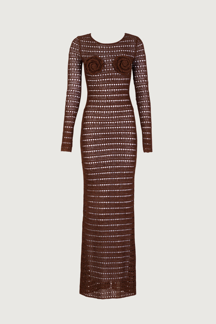 Rosette Crochet Dress (Chocolate Brown) - Celestia Couture