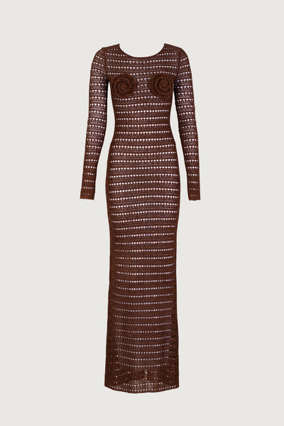 Rosette Crochet Dress (Chocolate Brown) - Celestial Couture