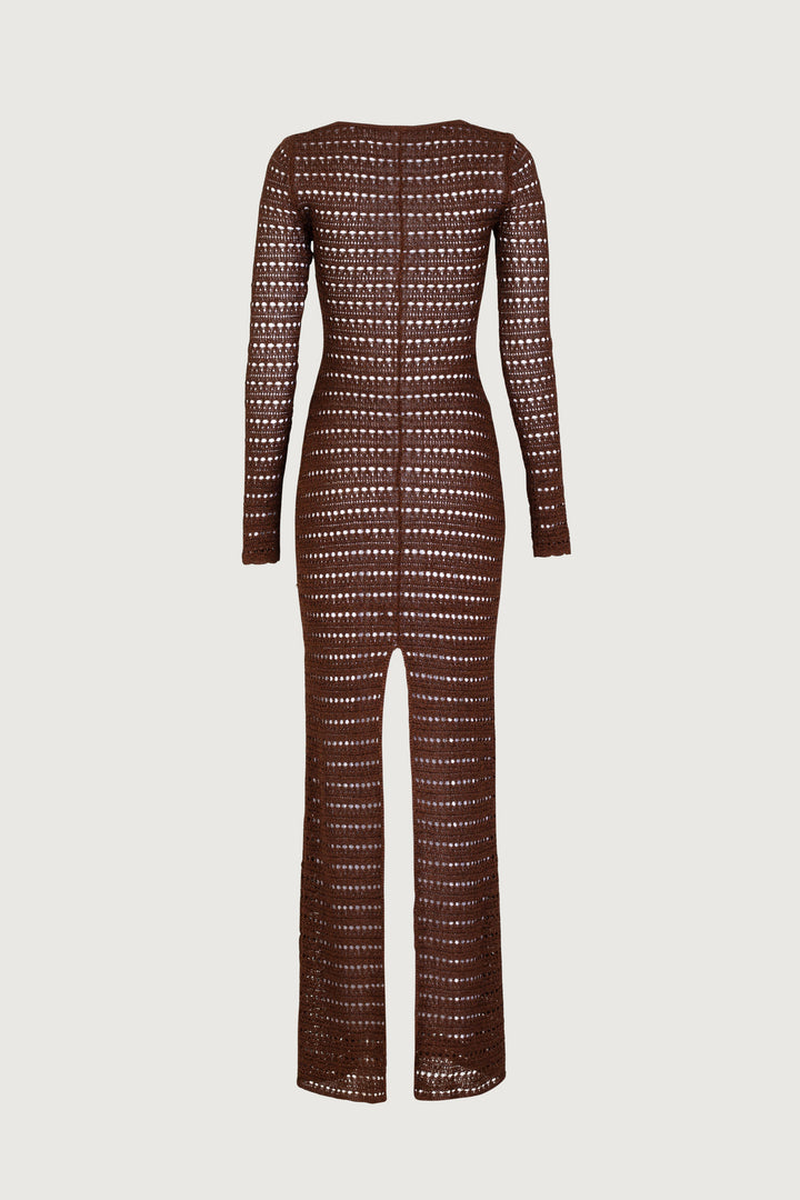 Rosette Crochet Dress (Chocolate Brown) - Celestia Couture