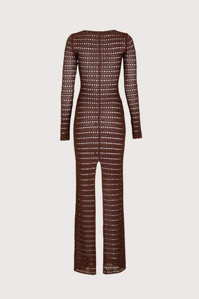 Rosette Crochet Dress (Chocolate Brown) - Celestial Couture