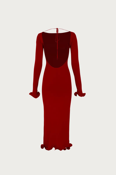Ruffle Hem Midi Dress (Red) - Celestial Couture