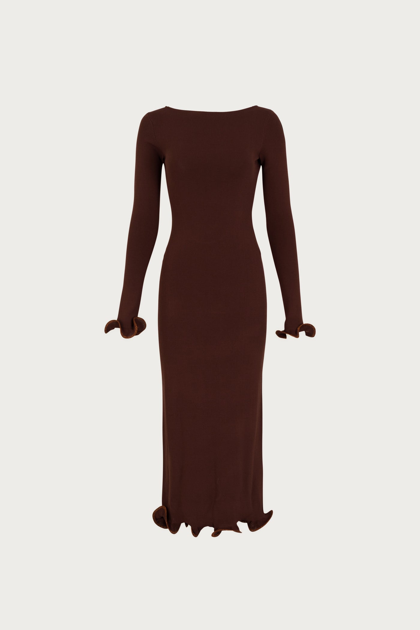 Ruffle Hem Midi Dress (Chocolate Brown/Brown Lurex) - Celestial Couture
