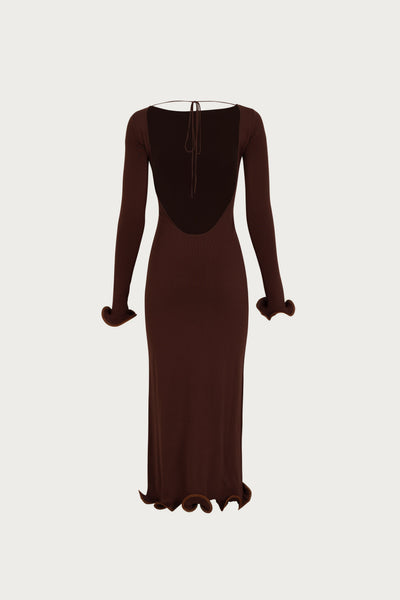 Ruffle Hem Midi Dress (Chocolate Brown/Brown Lurex) - Celestial Couture