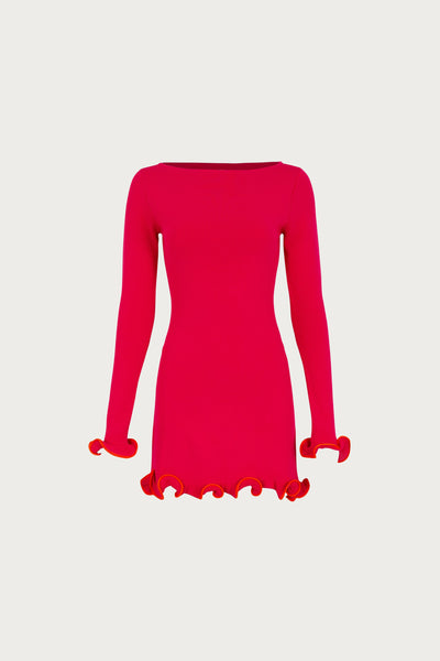 Ruffle Hem Mini Dress (Hot Pink/Orange) - Celestial Couture