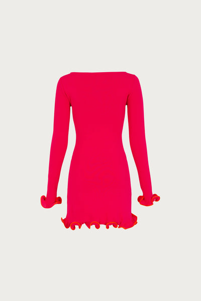 Ruffle Hem Mini Dress (Hot Pink/Orange) - Celestial Couture