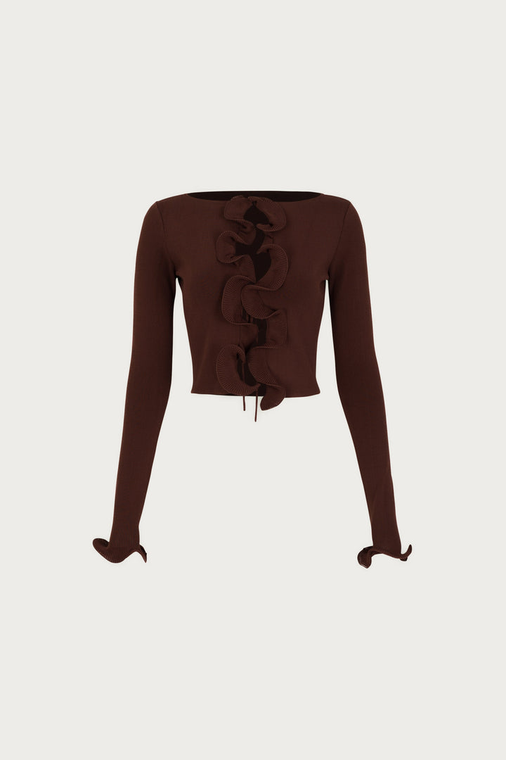 Ruffle Hem Top (Chocolate Brown) - Celestia Couture