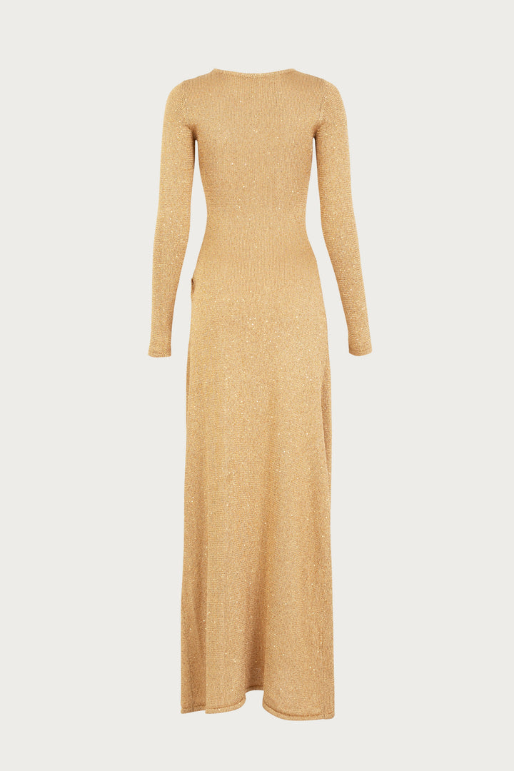 Long Sleeve Twist Dress (Gold Sequin) - Celestia Couture