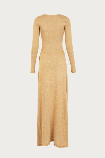Long Sleeve Twist Dress (Gold Sequin) - Celestial Couture