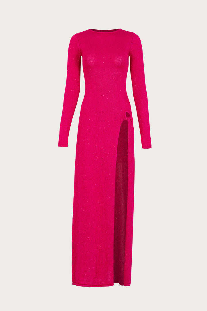 Long Sleeve Twist Dress (Hot Pink Sequin) - Celestia Couture