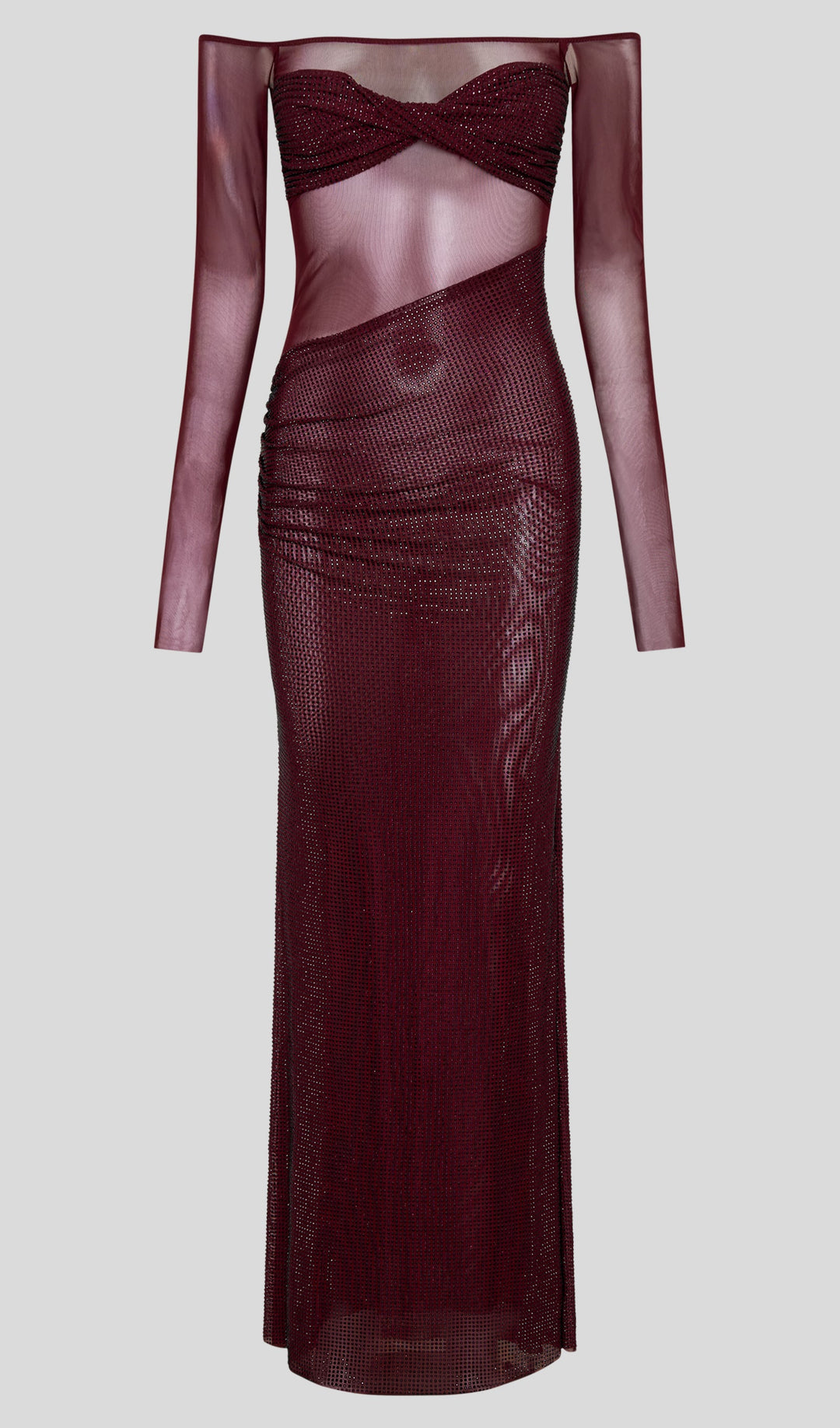 Diamante Off Shoulder Maxi Dress - Red - Celestia Couture