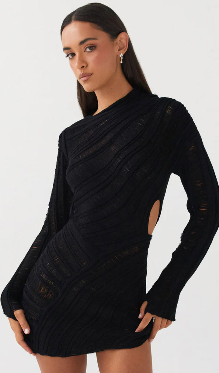 Hollow Out Mini Dress - Black - Celestia Couture