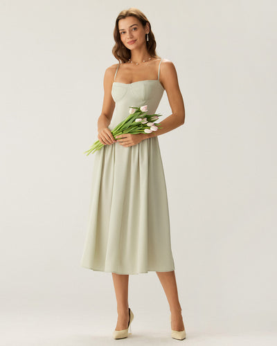 Siena Sundress Green Square Neck Pocket Slip Midi Dress