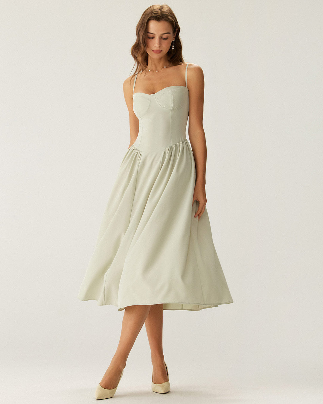 Siena Sundress Green Square Neck Pocket Slip Midi Dress - Celestia Couture