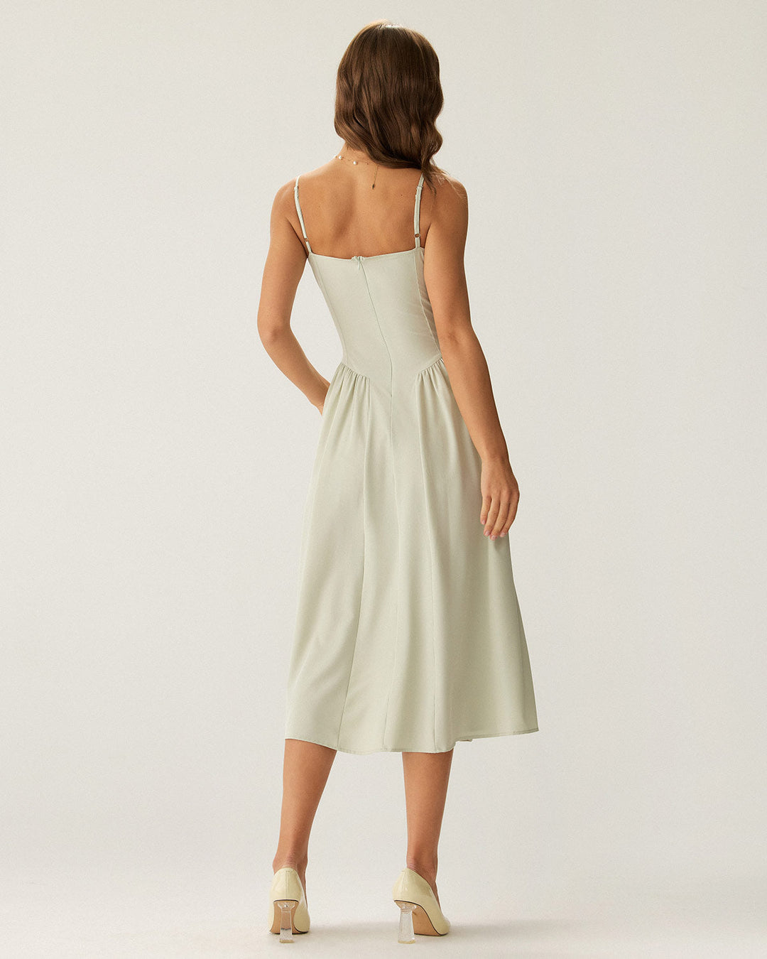 Siena Sundress Green Square Neck Pocket Slip Midi Dress - Celestia Couture