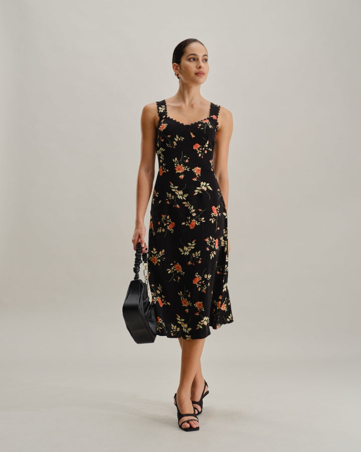 Black Floral Shirred Slip Maxi Dress - Celestia Couture