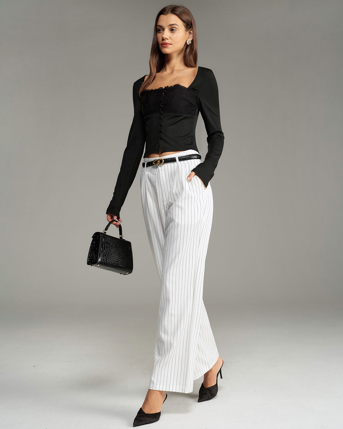 White Striped Straight Casual Pants