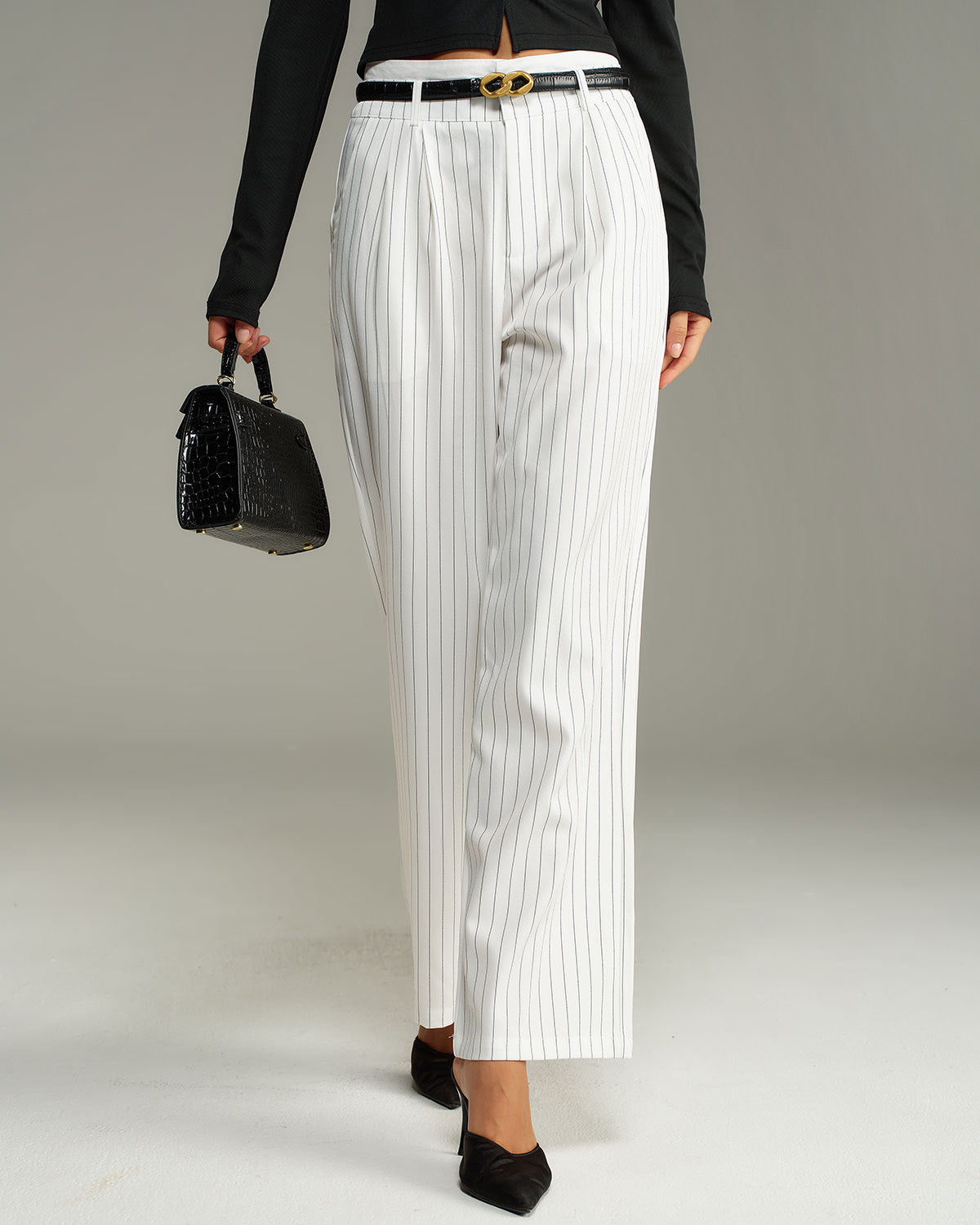 White Striped Straight Casual Pants