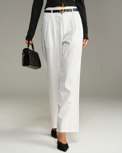 White Striped Straight Casual Pants