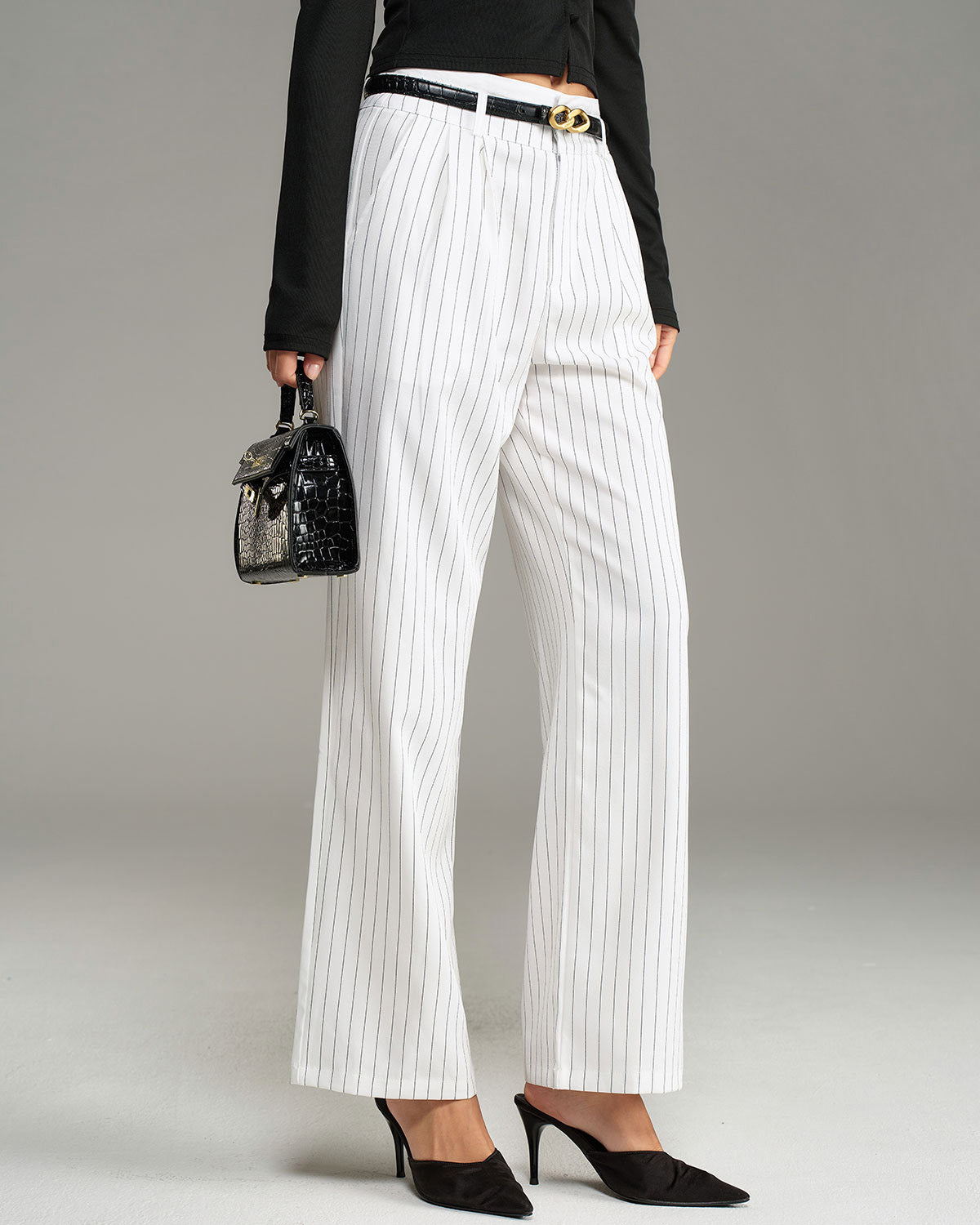 White Striped Straight Casual Pants