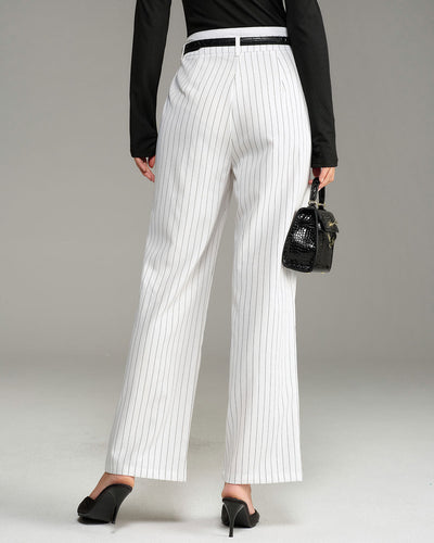 White Striped Straight Casual Pants