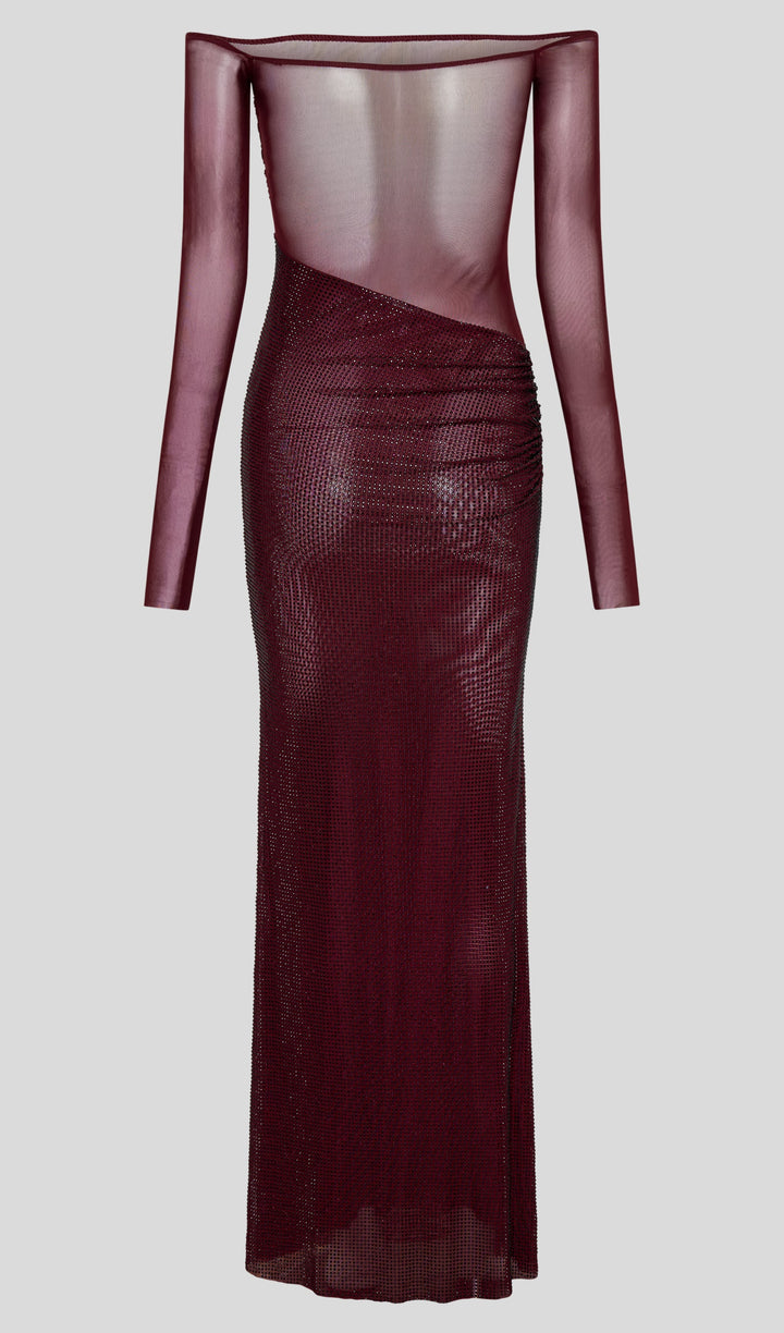 Diamante Off Shoulder Maxi Dress - Red - Celestia Couture