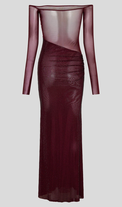 Diamante Off Shoulder Maxi Dress - Red