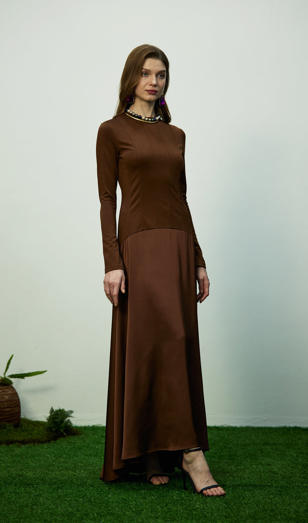 Trendy Knitted Satin Maxi Dress - Celestia Couture