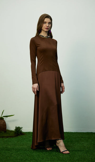 Trendy Knitted Satin Maxi Dress