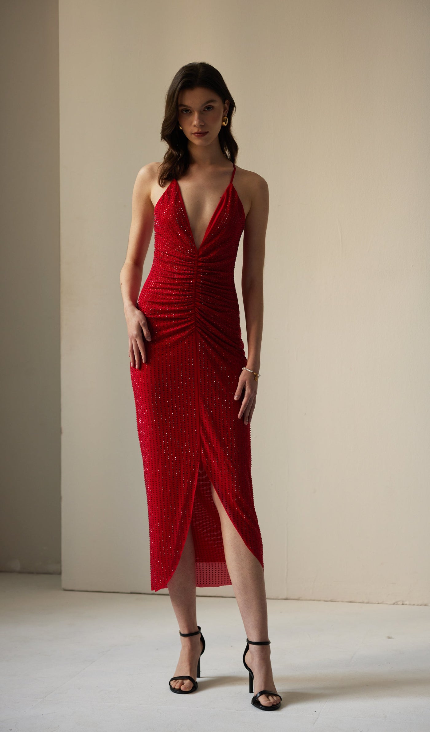 Diamante Ruched Midi Dress