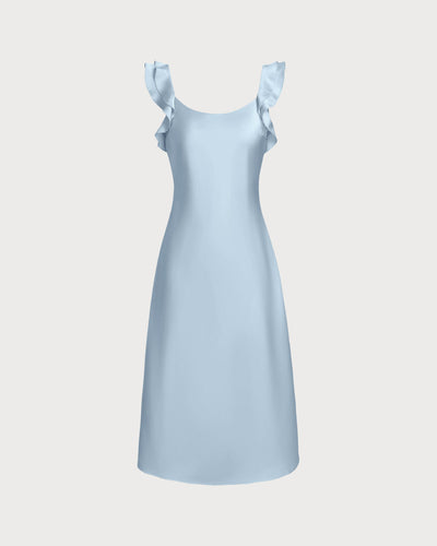 Square Neck Ruffle Satin Midi Dress