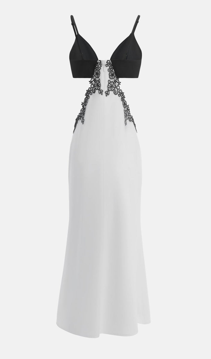 Cut Out And Contrast Lace Insert Midi Dress - Celestia Couture