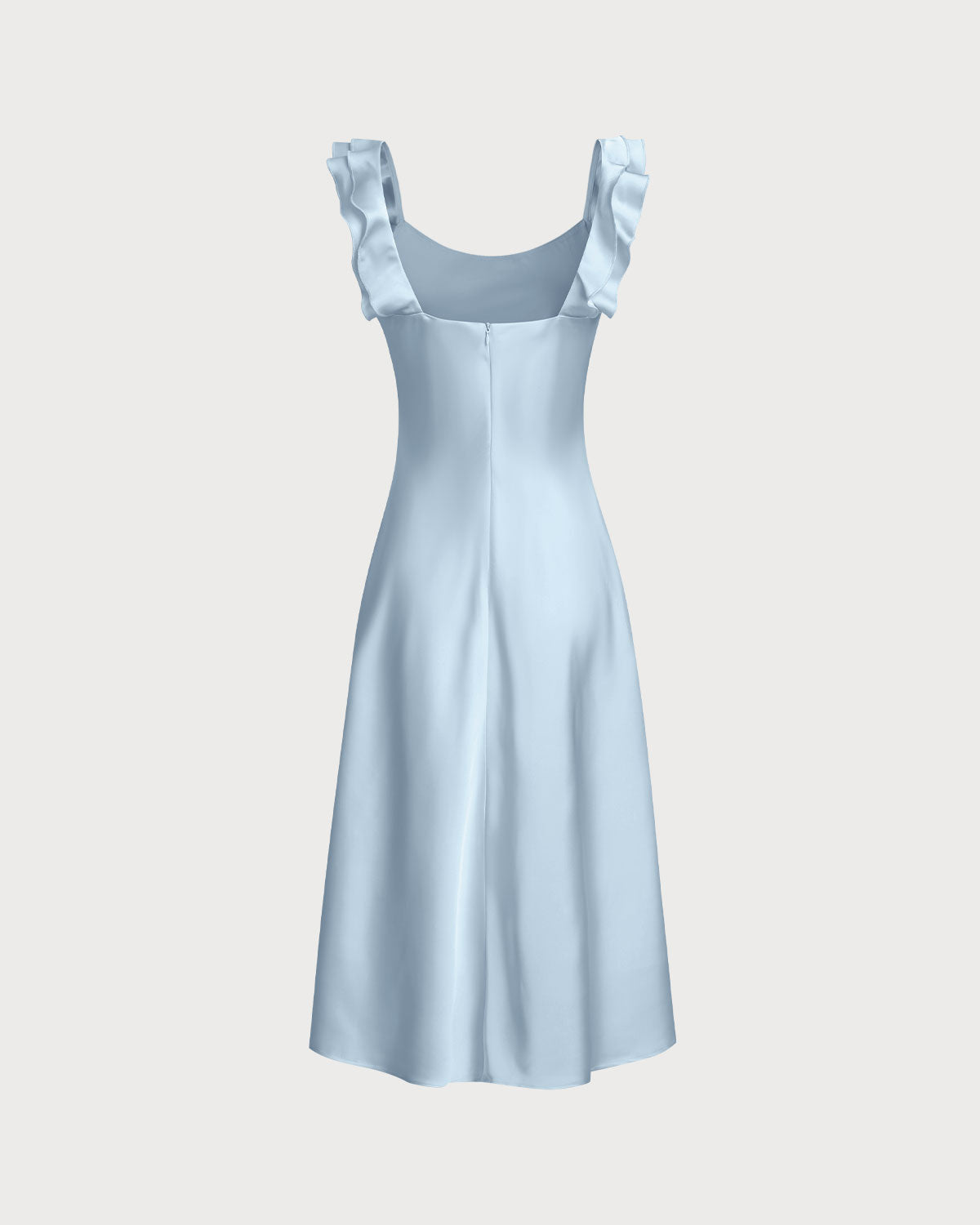 Square Neck Ruffle Satin Midi Dress
