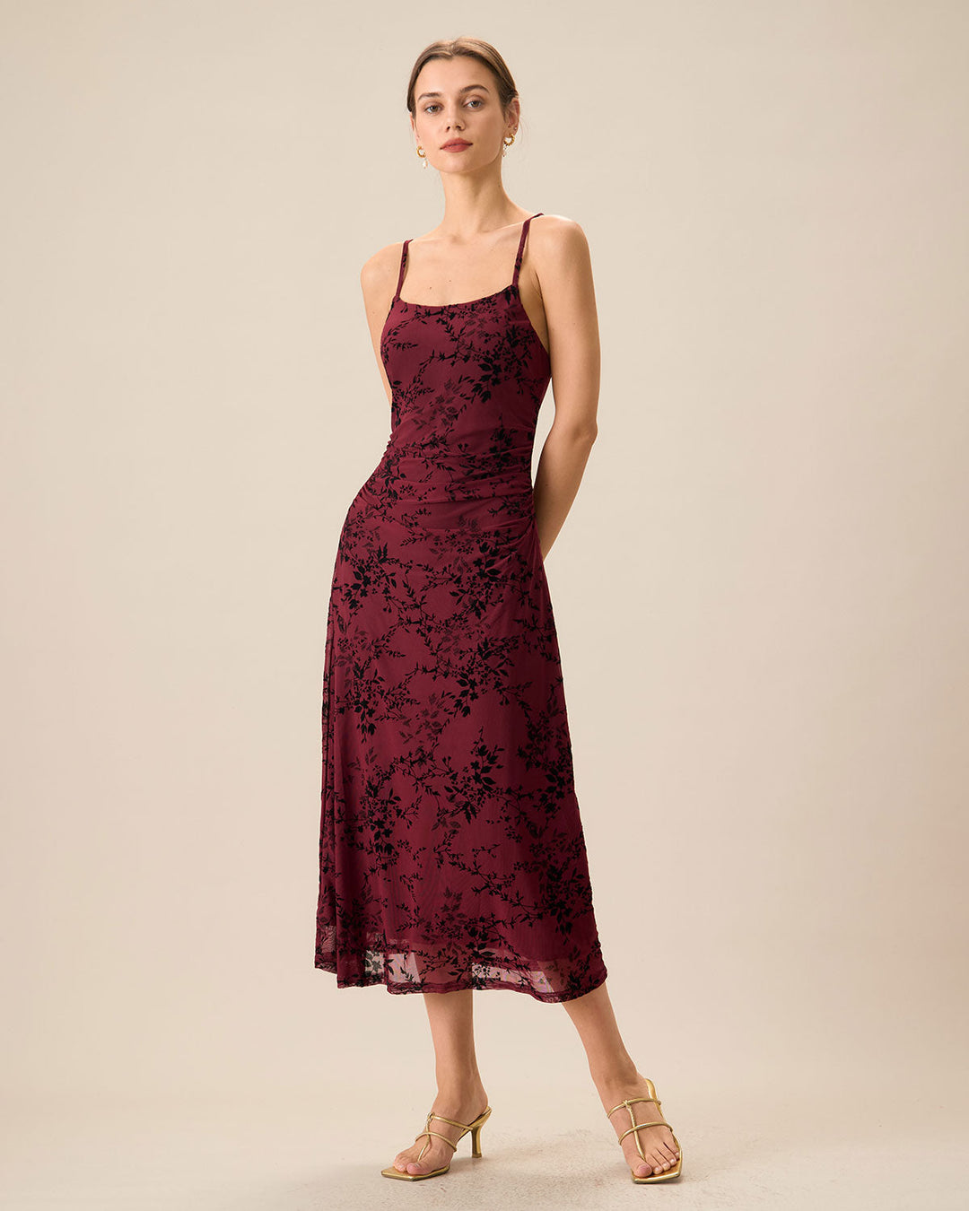 Red Floral Bodycon Slip Midi Dress - Celestia Couture