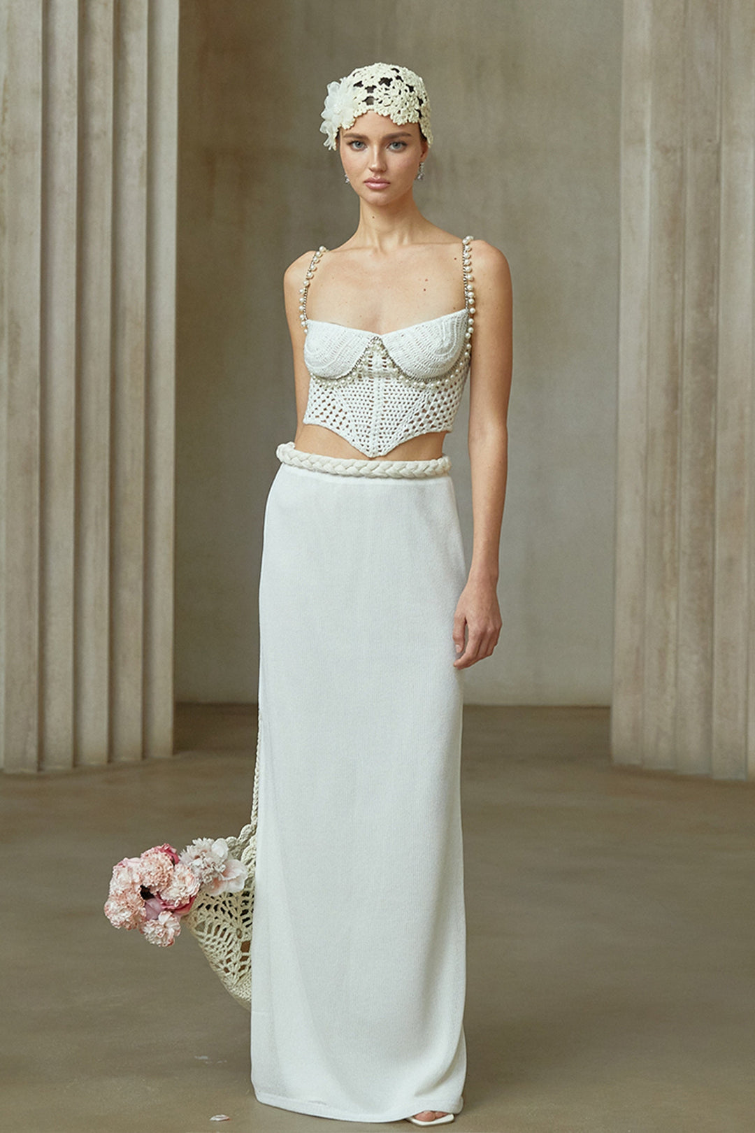 Prunelle Crochet Knit Two-Piece Top and Skirt Set