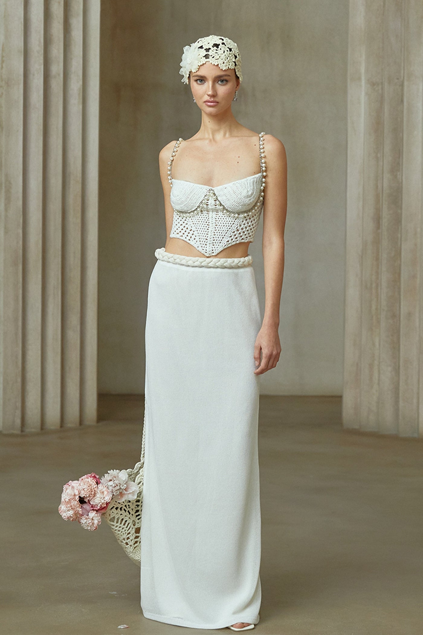 Prunelle Crochet Knit Two-Piece Top and Skirt Set