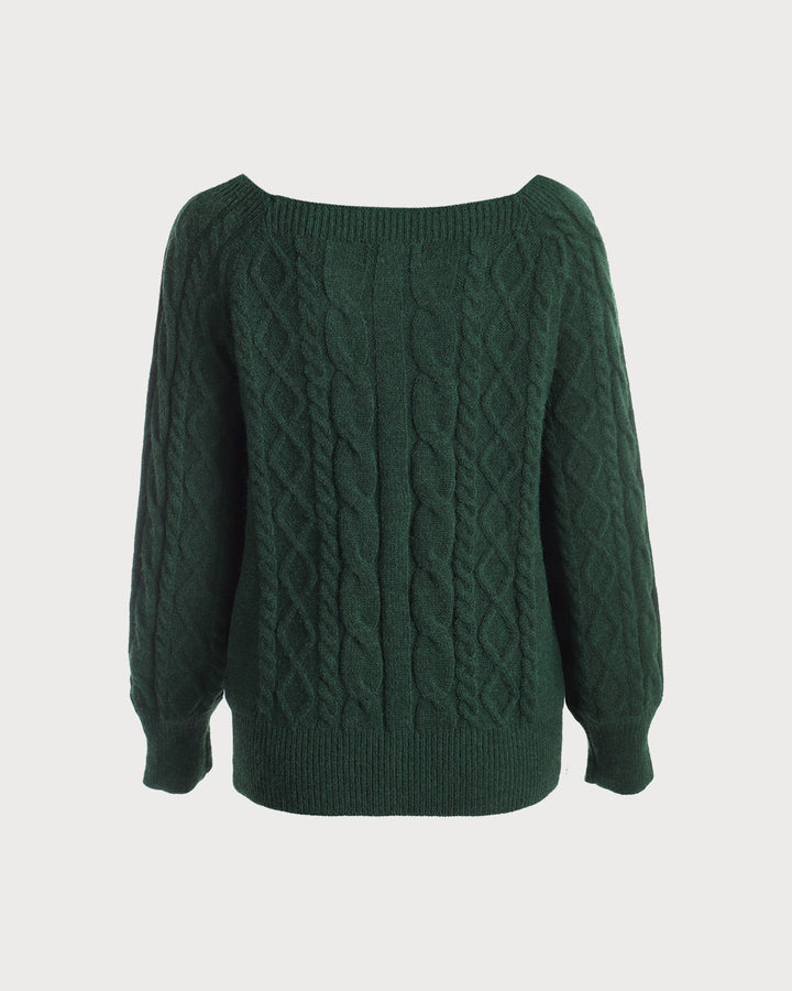 Green Romance Cable Knit Crew Sweater - Celestia Couture