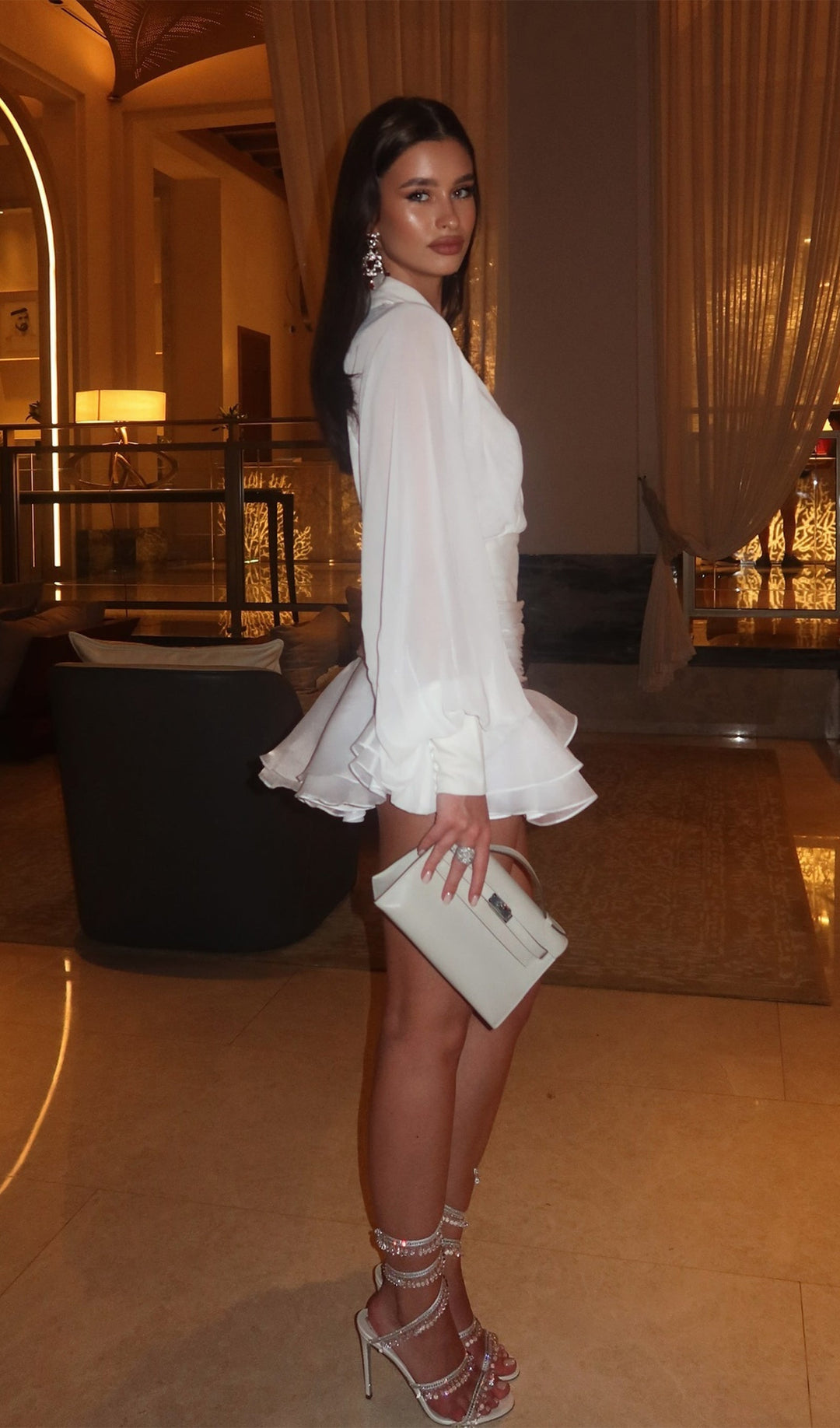 Solid Lantern Sleeve Mini Dress - Celestia Couture