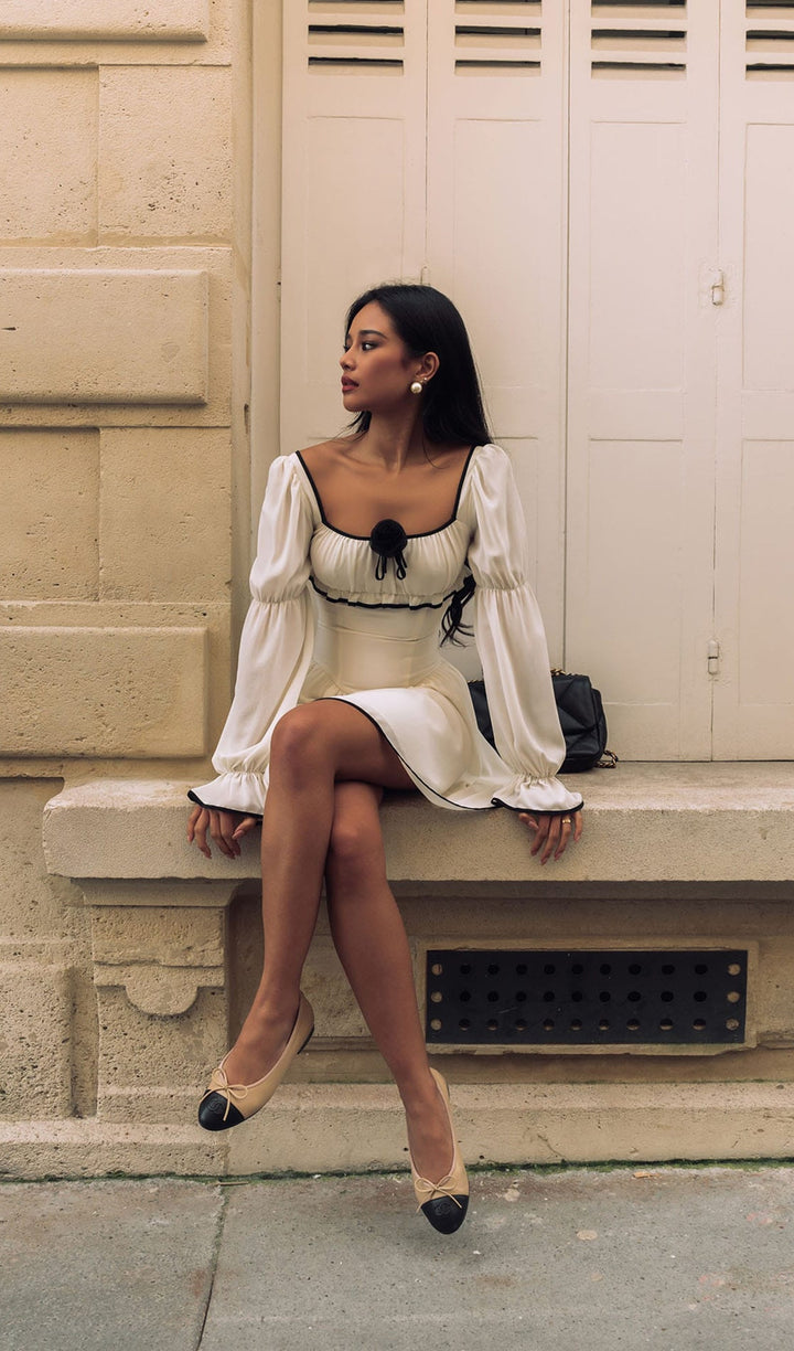 Contrast Edging And Bow Mini Dress - Celestia Couture