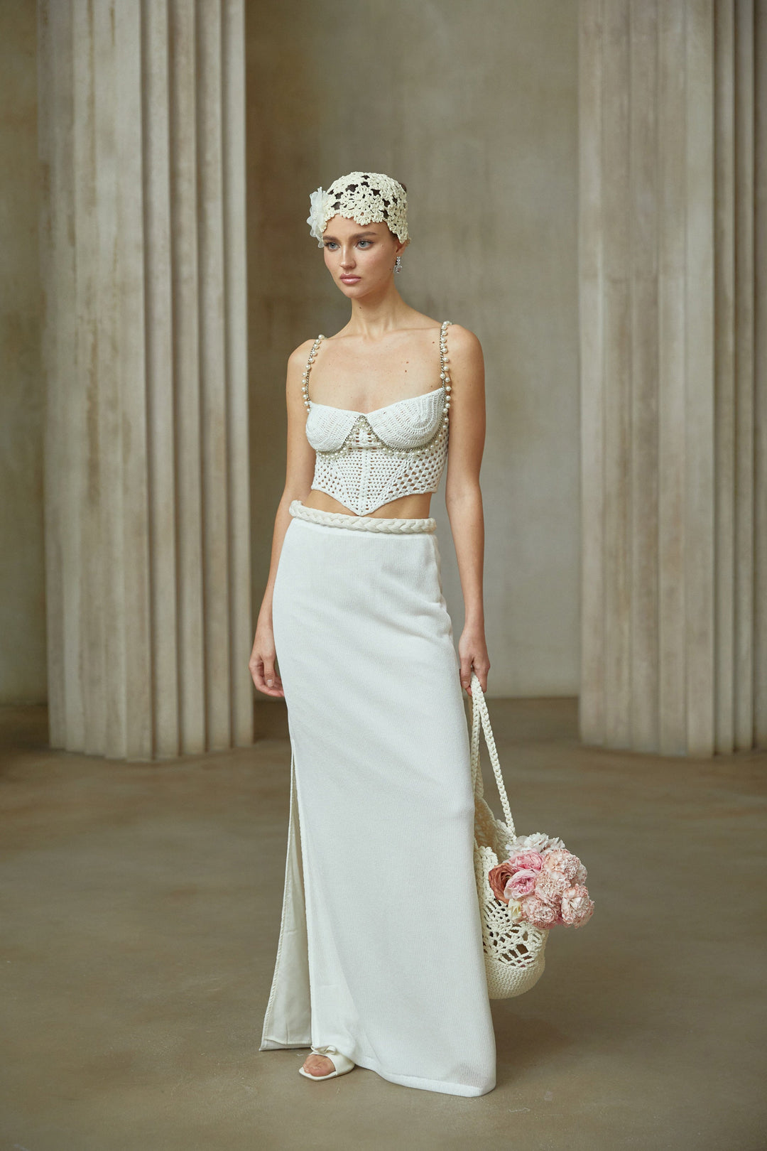 Prunelle Crochet Knit Two-Piece Top and Skirt Set