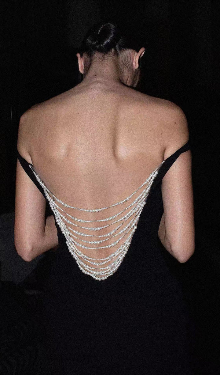 Off Shoulder Open Back Midi Dress - Celestia Couture