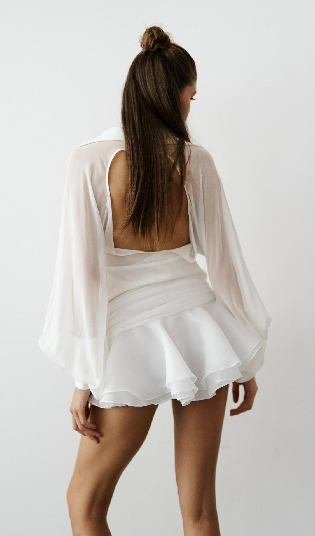 Solid Lantern Sleeve Mini Dress - Celestia Couture