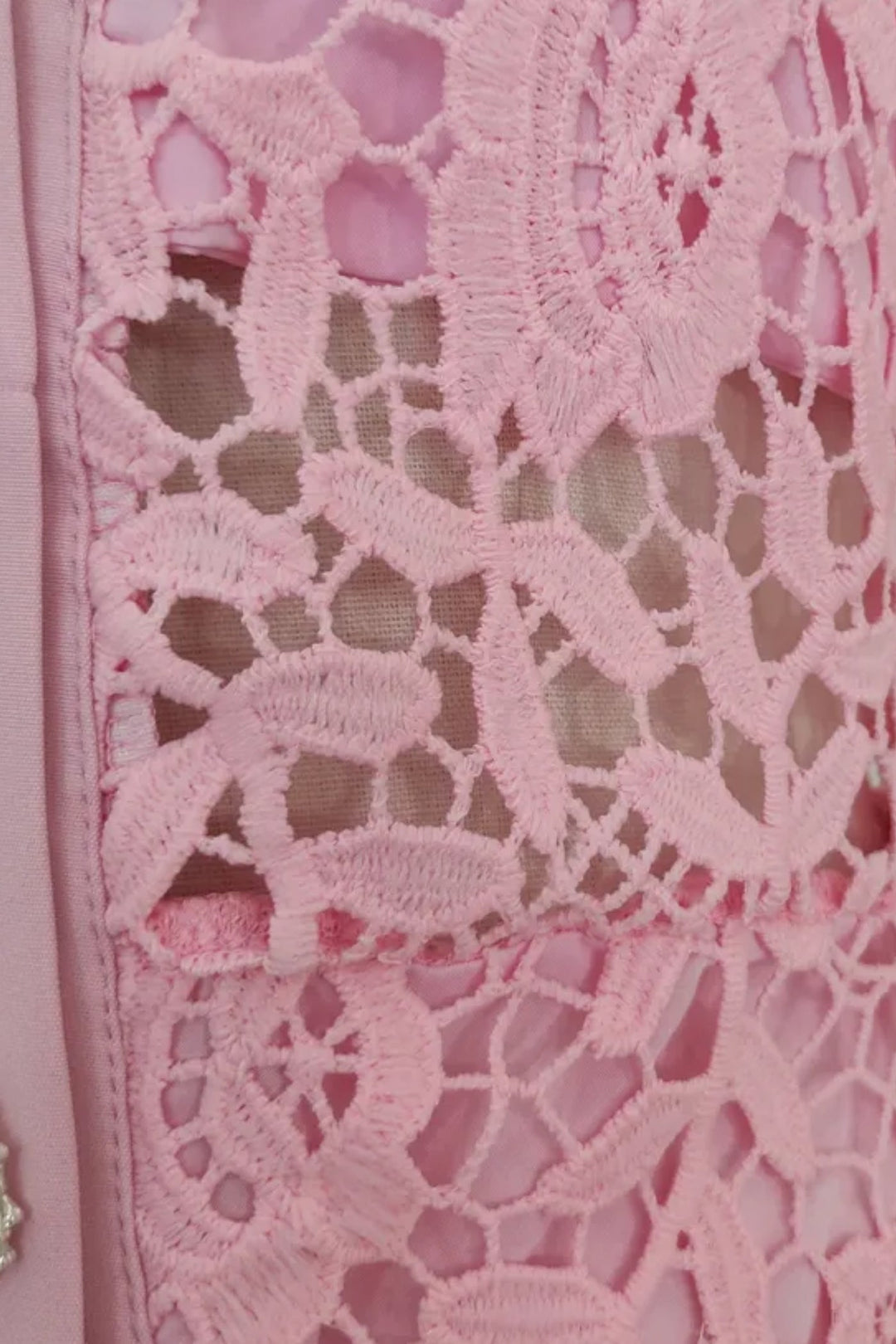 Lace Mini Dress with Contrast Collar and Jewel Buttons - Pink