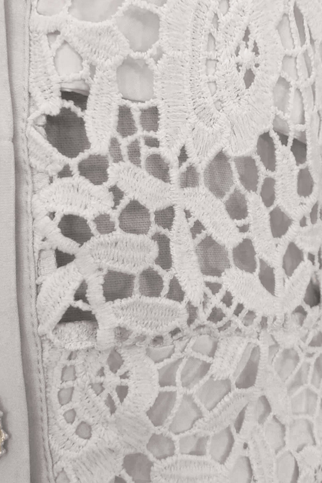 Lace Mini Dress with Contrast Collar and Jewel Buttons - Ivoire